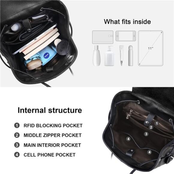 Leather Backpack Purse for Women: Casual Genuine Leather Handbags for Travel - Picture 3 of 7